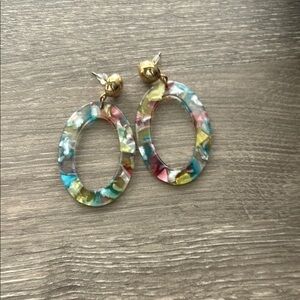 Blue and Pink Textured Hoop Earrings